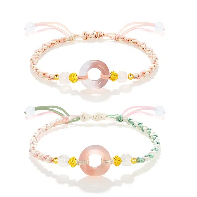 零界 如意平安五彩绳 岁岁平安扣新中式转运珠 国风小众拼接两色设计感手工编绳 琉璃 玉石手链 男女同款情侣款