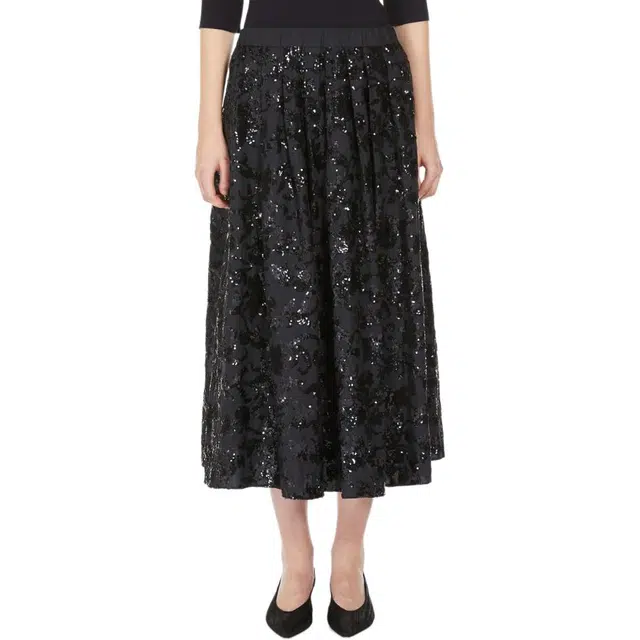 WEEKEND MaxMara Nome Wide Cotton Skirt With Sequins