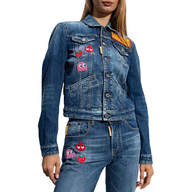 DSQUARED 2 Pac-Man Medium Wash Boyfriend Jean Jacket