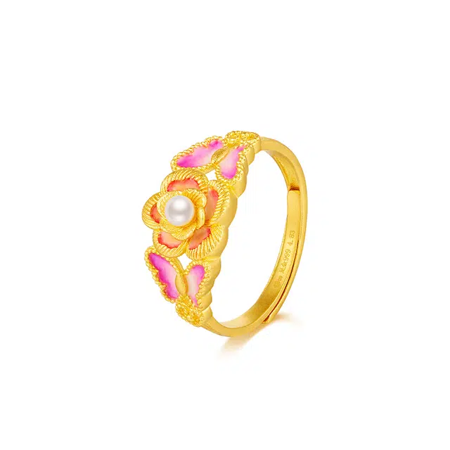 曼卡龙 富贵花 蝶舞 足金 按克计价 黄金戒指 女款