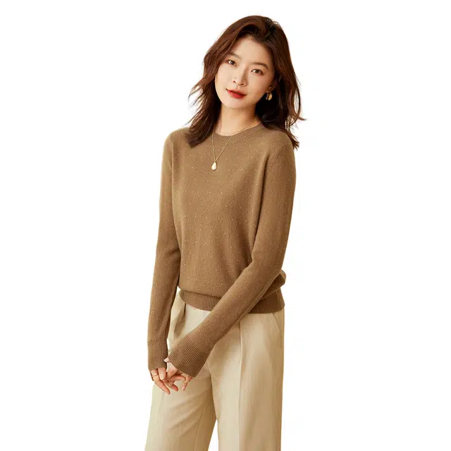 恒源祥 纯色圆领套头羊绒衫 女款
