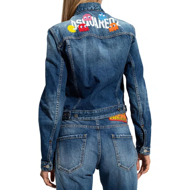 DSQUARED 2 Pac-Man Medium Wash Boyfriend Jean Jacket