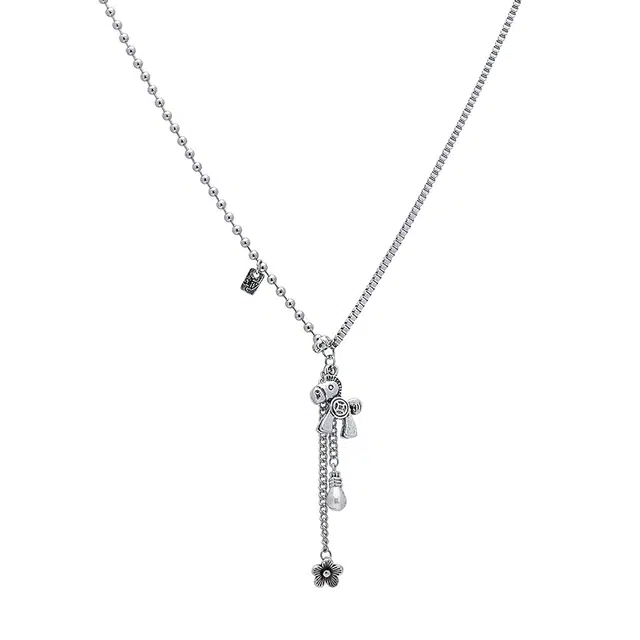 聆听花开 马上有钱花锁骨链 小众设计高级感嘻哈潮酷配饰古巴链辣妹甜酷简约时尚气质百搭卫衣链 合金 项链 女款