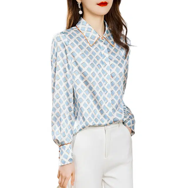 水墨佳人 薄款宽松长袖衬衫 女款 蓝色