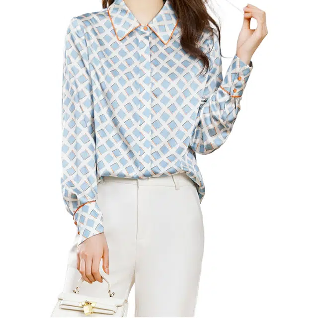 水墨佳人 薄款宽松长袖衬衫 女款 蓝色