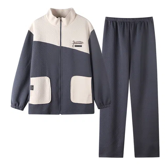 莫代尔 可外穿保暖储温细腻防寒透气不闷热亲肤有口袋不易起球不易皱长袖长裤家居服睡衣套装 男款 蓝色