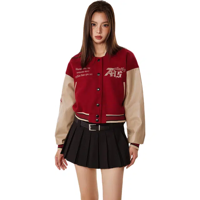 佐贝卡 美式复古美拉德穿搭春秋短款棒球服 女款