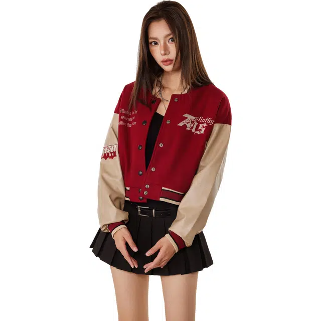 佐贝卡 美式复古美拉德穿搭春秋短款棒球服 女款