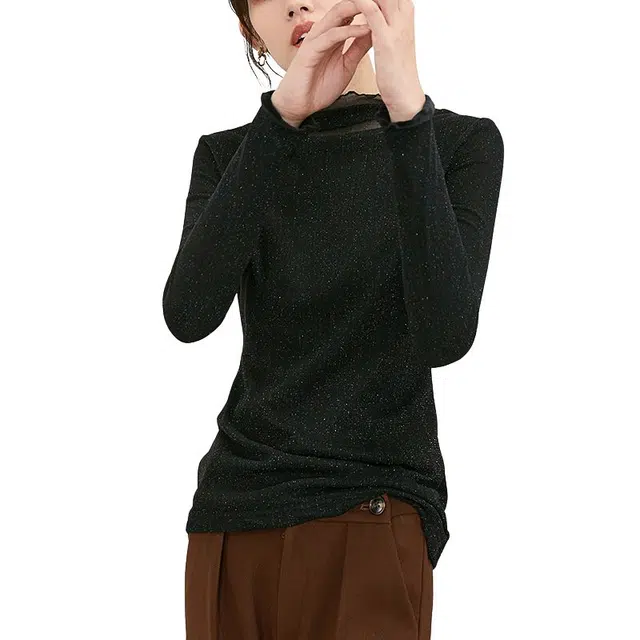 晚白 时尚休闲立领减龄加绒打底衫 女款