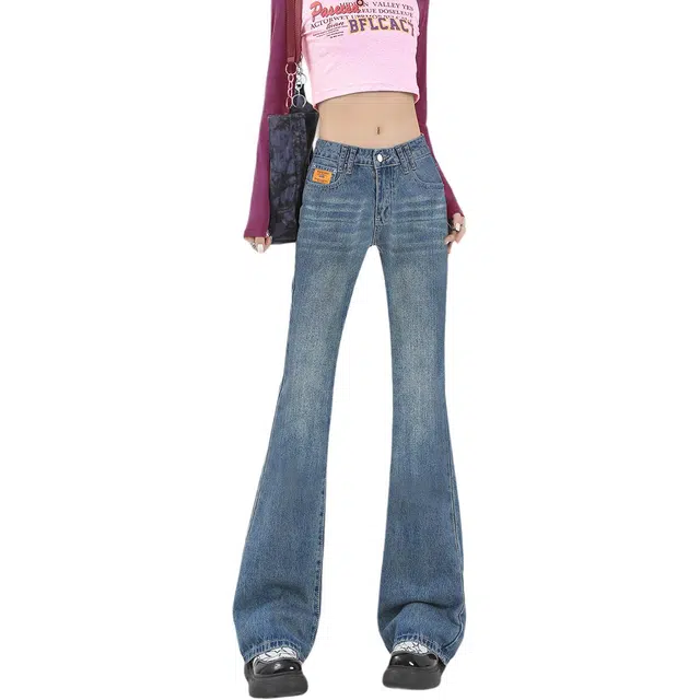 惟熙 喇叭裤高腰小个子修身显瘦微喇叭马蹄裤牛仔裤 女款 复古蓝