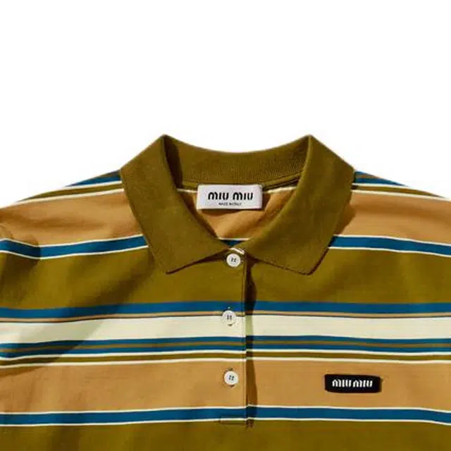 Miu Miu SS24 Striped Knit Polo Green