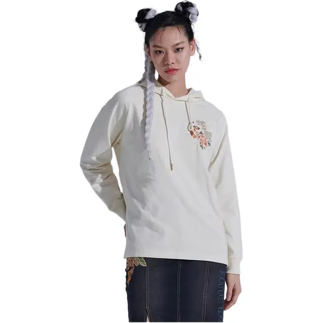 鬼洗 连帽抽绳印花刺绣卫衣 女款 白色