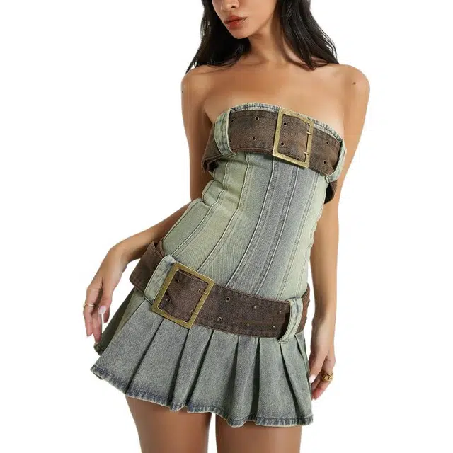 Jaded london Chelsea Denim Kilt Mini Dress