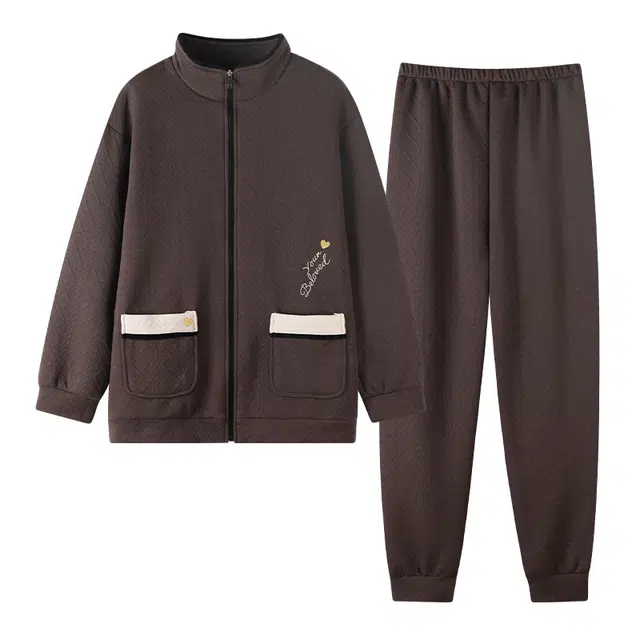 莫代尔 韩版保暖储温细腻防寒透气不闷热亲肤有口袋不易起球不易皱睡衣套装 男款 咖啡色