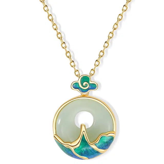 【高品质】 宝恋 只此青绿 新中式小众水墨风平安扣锁骨链 和田玉项链 青白玉 女款