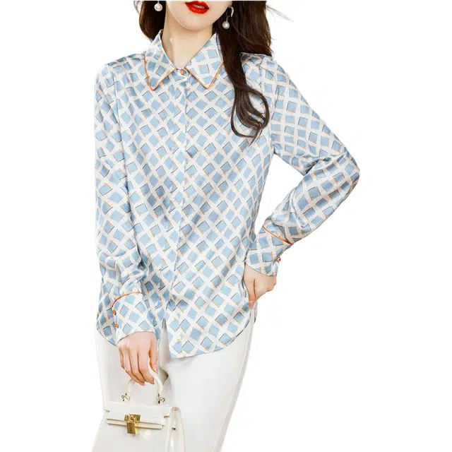水墨佳人 薄款宽松长袖衬衫 女款 蓝色