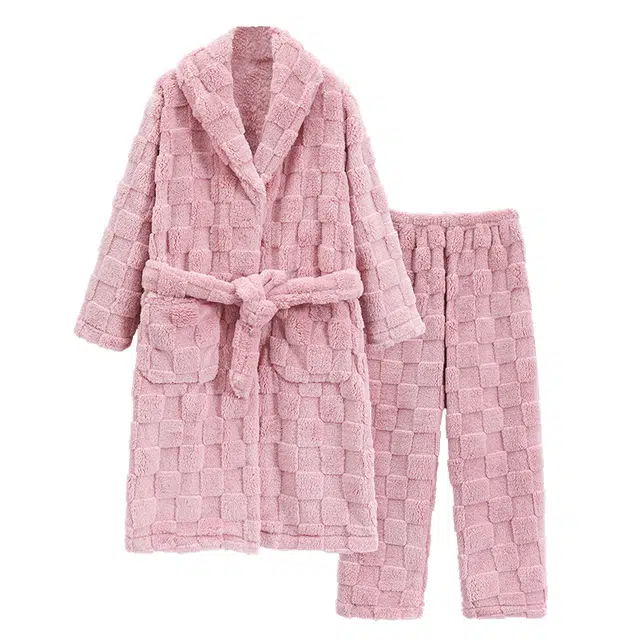 俏霓桐 甜美简约保暖蓄温加厚可外穿睡衣套装 女款 粉色