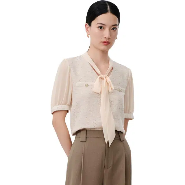 玖姿安娜蔻 纯色单排扣短袖针织衫 女款
