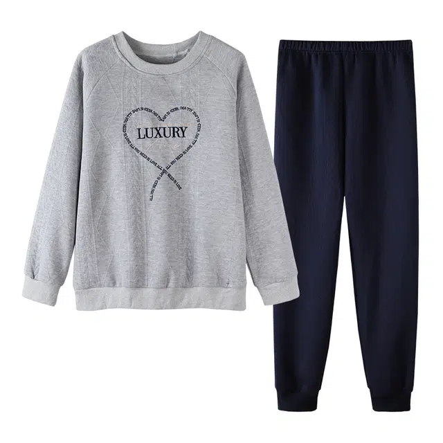 莫代尔 可外穿小清新时尚温柔亲肤细腻柔软透气舒适不易起球长袖长裤居家服睡衣套装 女款 灰色