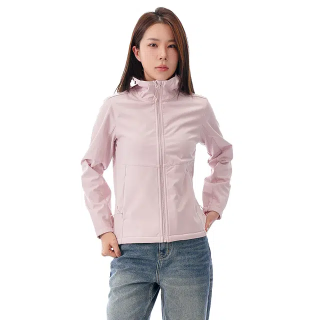 美力城  连帽宽松纯色简约 冲锋衣 女款 樱花粉