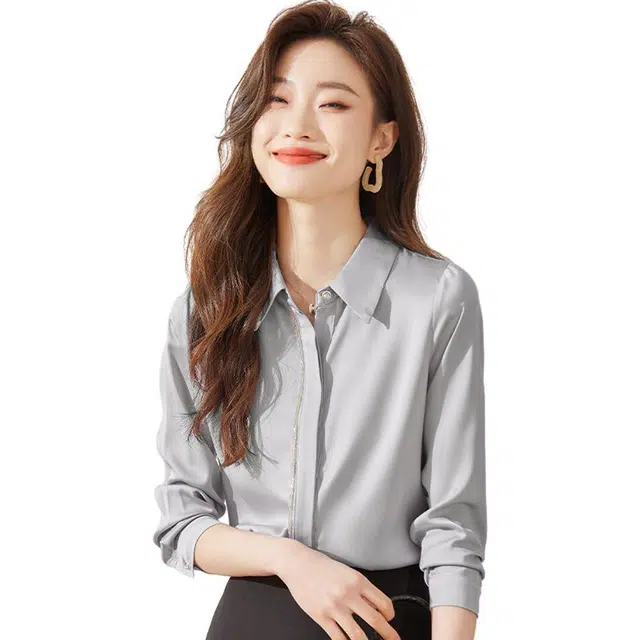 唐娜姿兰 纯色常规袖长袖衬衫 女款