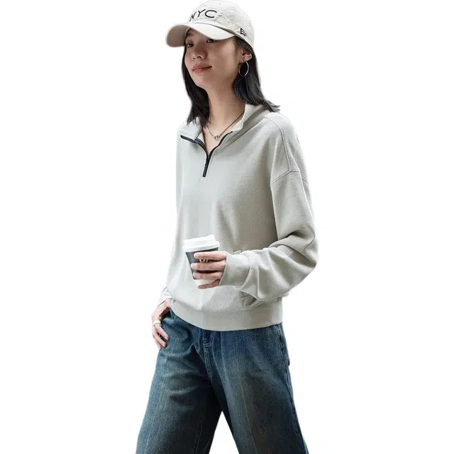 【dme】 套头纯色立领卫衣 女款 浅豆绿色