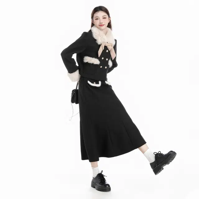 THREE Wool Coat and Skirt Set