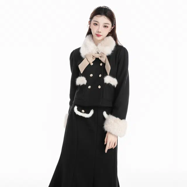 THREE Wool Coat and Skirt Set
