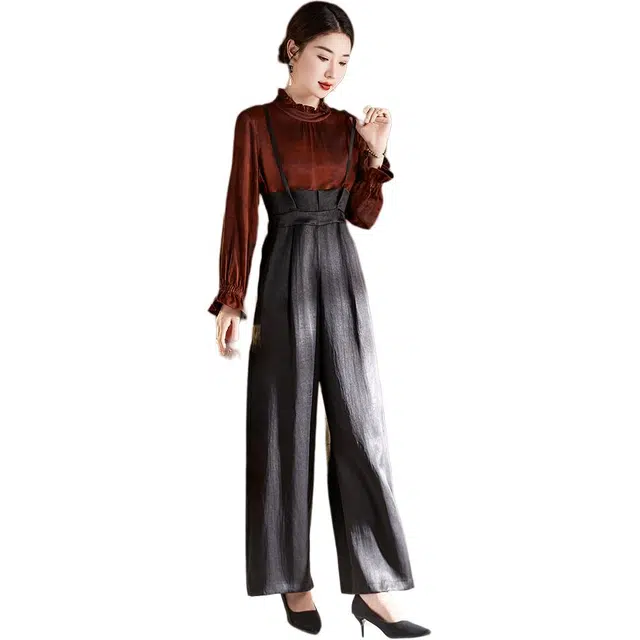 水墨佳人 纯色通勤宽松阔腿休闲裤 女款 黑色