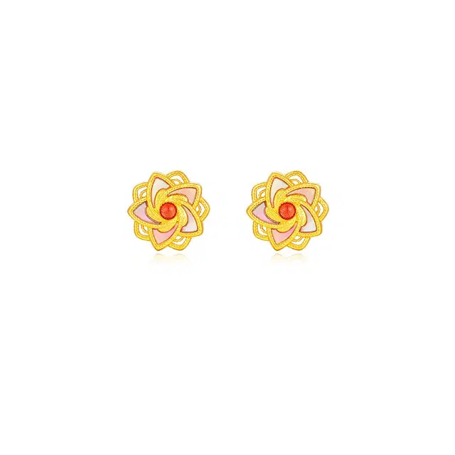 【999足金纯金】 福韵金 金钿绮梦系列 幻梦星芒耳环古典气质优雅小众设计精致百搭耳饰 黄金 一口价 耳钉 女款