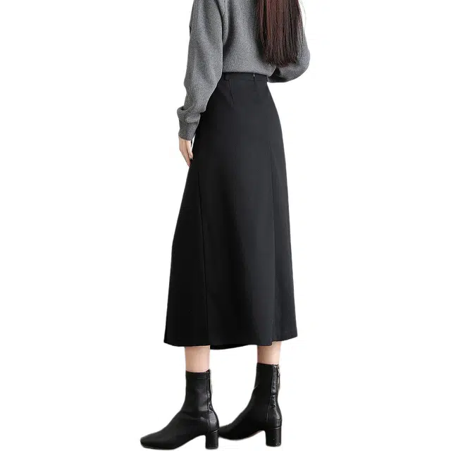 【dme】 纯色半身中长款休闲长裙 女款 黑色