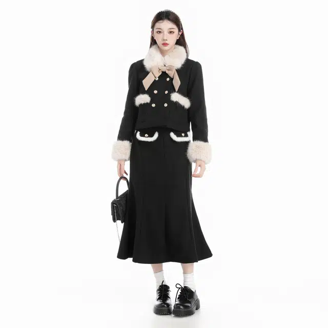 THREE Wool Coat and Skirt Set