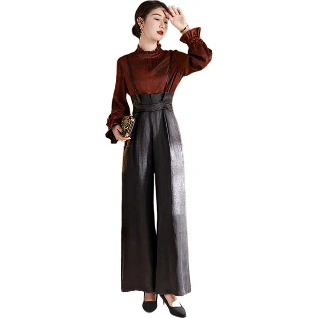 水墨佳人 纯色通勤宽松阔腿休闲裤 女款 黑色