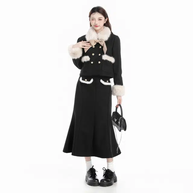 THREE Wool Coat and Skirt Set