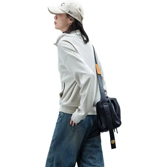 【dme】 套头纯色立领卫衣 女款 浅豆绿色