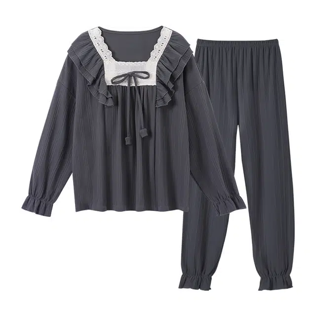 欧诗帛 带胸垫舒适透气吸湿排汗休闲可外穿睡衣套装 女款 黑色