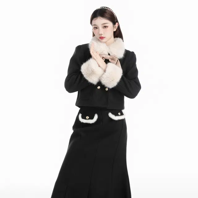 THREE Wool Coat and Skirt Set