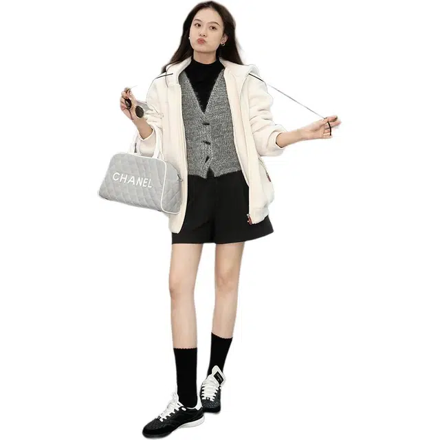 美洋 纯色高腰阔腿休闲短裤 女款 深灰色