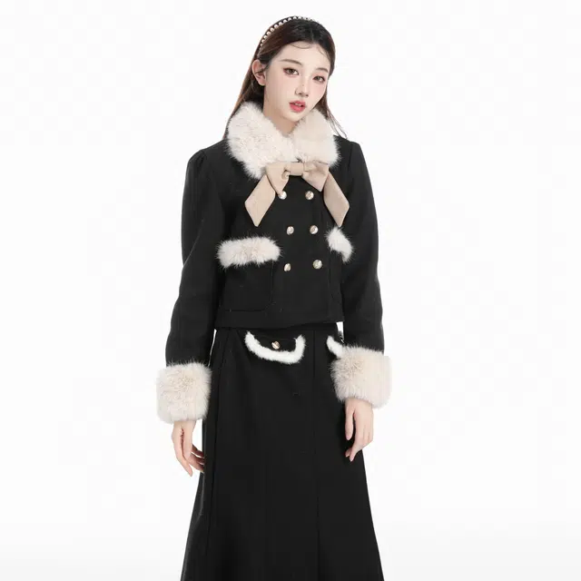 THREE Wool Coat and Skirt Set