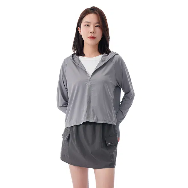 美力城 纯色连帽拉链 透气防晒服 女款 中灰