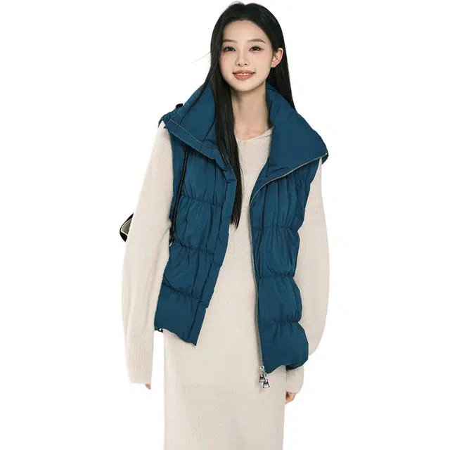 美洋 纯色高领蓝莓千层马甲 女款 湖蓝