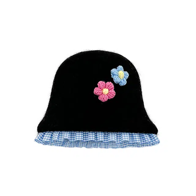 浪莎 温柔甜美花朵保暖百搭格子花边 獭兔毛 绒线帽 女款