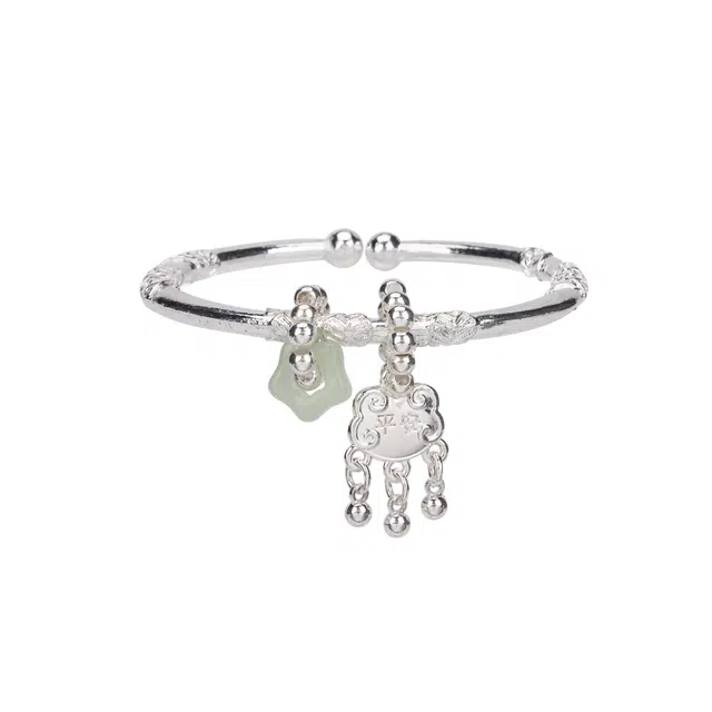 聆听花开 精致繁花似锦平安锁实心镯 新中式国风气质时尚小众设计高级感轻奢古风开口可调节 合金 手镯 女款