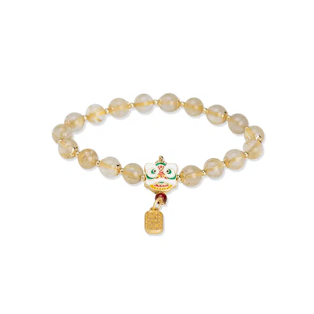 陌阡雪 【甜蜜饰爱】国潮新中式醒狮招财纳福手饰 水晶 玉石手串 男女同款情侣款