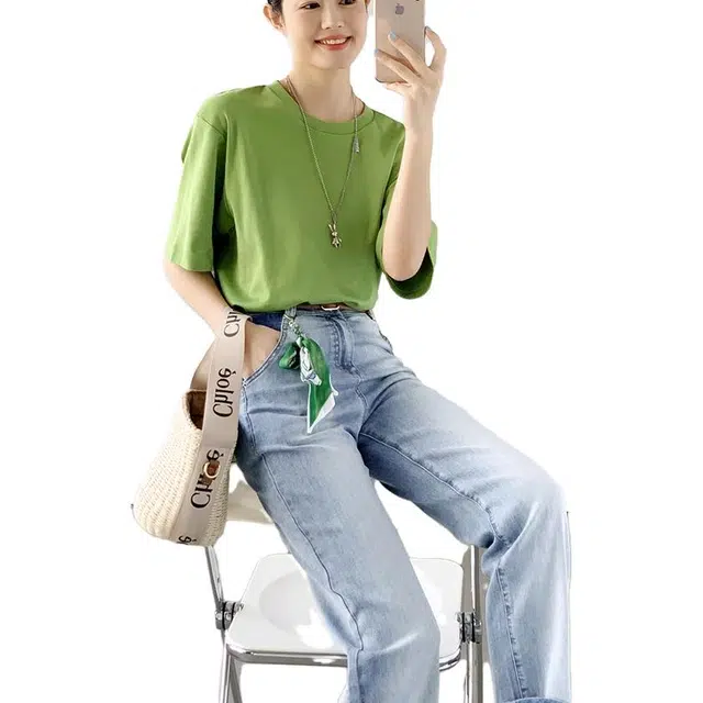 美洋 蝶恋花蝴蝶结直通牛仔裤 女款 浅蓝