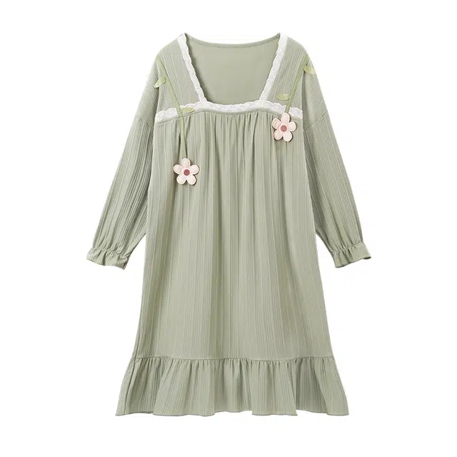 欧诗帛 带胸垫长袖可外穿舒适大码睡裙 女款 绿色