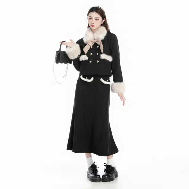 THREE Wool Coat and Skirt Set