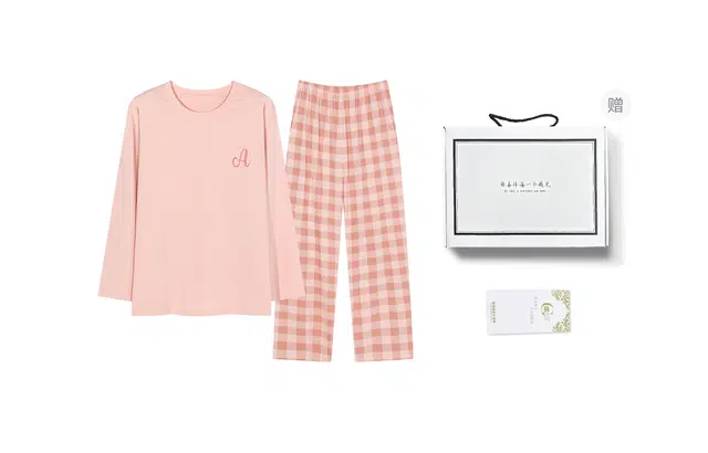 歌倩雅 简约舒适格子带胸垫家居服套装睡衣礼盒 女款 图片色