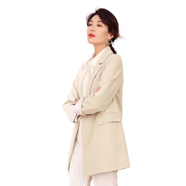 恒源祥 复古纯色双排扣收腰休闲西装 女款