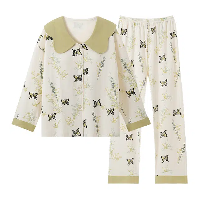 欧诗帛 亲肤系列 居家长袖可外穿带胸垫舒适睡衣套装 女款 图色